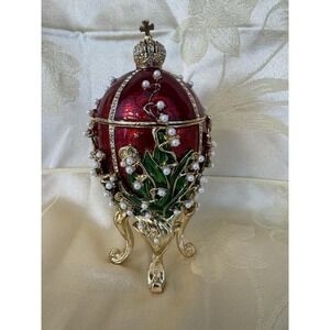Ciel Collectible Lily of the Valley Fabergé Style Jeweled Egg Trinket Box 6.5"